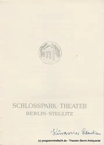 Schlosspark  Theater Berlin-Steglitz, Boleslaw Barlog: Programmheft Der Kürassier Sebastian und sein Sohn. Spielzeit 1958 / 59 Heft 73. 