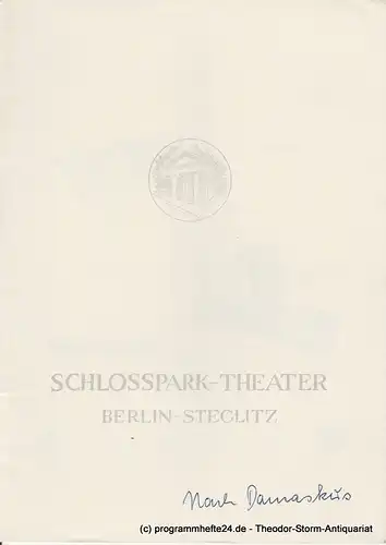Schlosspark  Theater Berlin-Steglitz, Boleslaw Barlog: Programmheft Nach Damaskus von August Strindberg. Spielzeit 1956 / 57 Heft 56. 