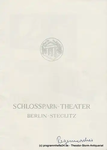 Schlosspark  Theater Berlin-Steglitz, Boleslaw Barlog: Programmheft Der Regenmacher. Spielzeit 1955 / 56 Heft 52. 