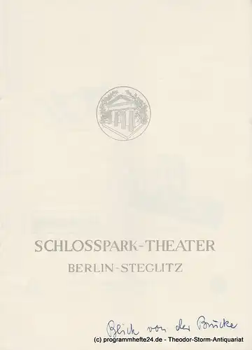Schlosspark  Theater Berlin-Steglitz, Boleslaw Barlog: Programmheft Ein Blick von der Brücke. Ein Stück von Arthur Miller. Spielzeit 1955 / 56 Heft 53. 