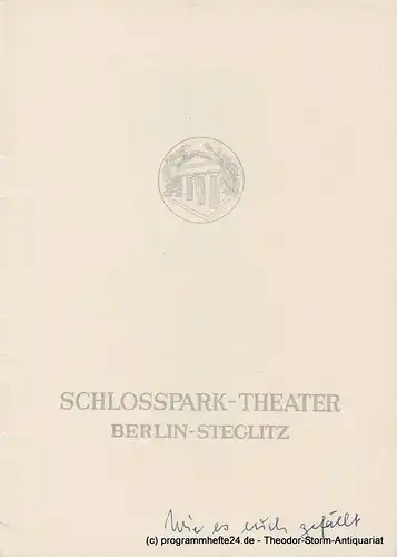 Schlosspark  Theater Berlin-Steglitz, Boleslaw Barlog: Programmheft Wie es euch gefällt. Spielzeit 1953 / 54 Heft 25. 