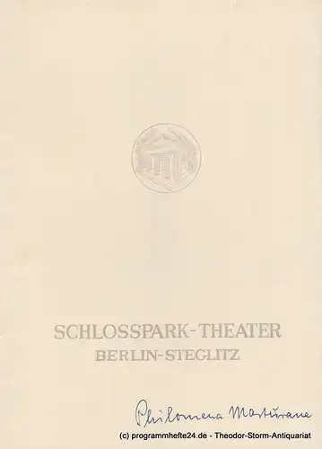 Schlosspark  Theater Berlin-Steglitz, Boleslaw Barlog: Programmheft Philomena Marturano. Komödie von Eduardo de Filippo. Spielzeit 1952 / 53 Heft 20. 