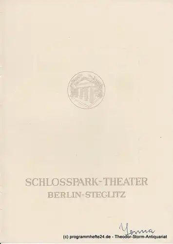 Schlosspark  Theater Berlin-Steglitz, Boleslaw Barlog: Programmheft Deutsche Erstaufführung YERMA. Spielzeit 1952 / 53 Heft 19. 