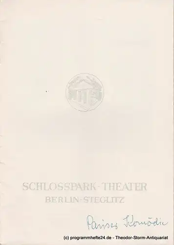 Schlosspark  Theater Berlin-Steglitz, Boleslaw Barlog: Programmheft Die Pariser Komödie von William Saroyan. Spielzeit 1959 / 60 Heft 88. 