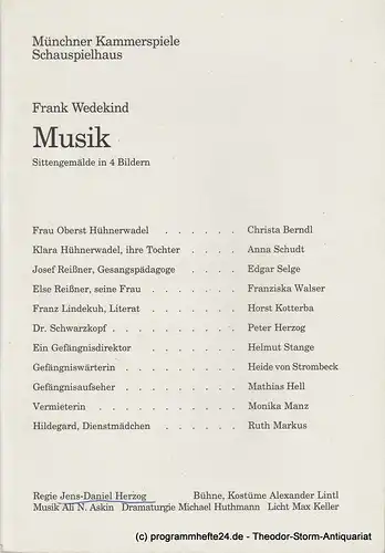 Münchner Kammerspiele, Schauspielhaus, Dieter Dorn, Michael Huthmann, Wolfgang Zimmermann, Marc Gegenfurtner: Programmheft MUSIK. Sittengemälde von Frank Wedekind. Spielzeit 1994 / 95 Heft 5. 