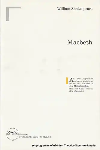 Stadttheater Gießen, Guy Montavon, Christian Marten-Molnar: Programmheft MACBETH. Tragödie von William Shakespeare. Premiere 25. Januar 1997 Spielzeit 1996 / 97 Heft 7. 