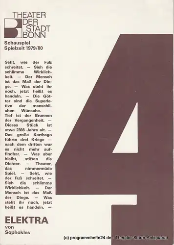 Theater der Stadt Bonn, Hans-Joachim Heyse, Eva-Maria Viebeg, Friedo Solter, Hans Nadolny: Programmheft ELEKTRA von Sophokles. Spielzeit 1979 / 80. 