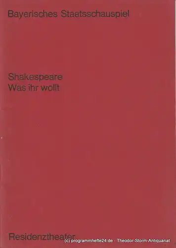 Bayerisches Staatsschauspiel, Residenztheater: Programmheft Was Ihr wollt von William Shakespeare. Premiere 18. Januar 1970. 