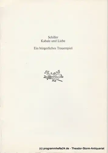 Schauspiel Köln, Peter Kleinschmidt, Hanns-Dietrich Schmidt: Programmheft Kabale und Liebe Spielzeit 1976 / 77. 