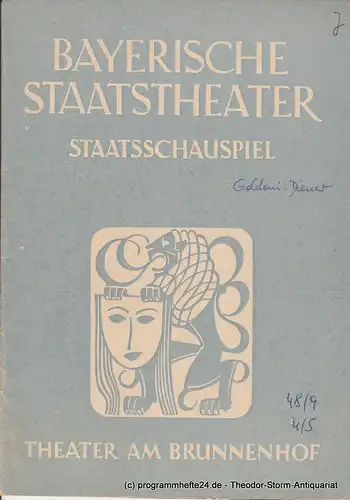 Bayerisches Staatstheater, Staatsschauspiel, Theater am Brunnenhof, Alois Johannes Lippl: Programmheft Neuinszenierung Diener zweier Herren 31. Dezember 1948. 