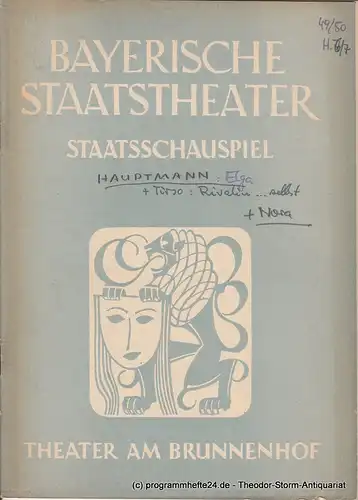 Bayerisches Staatstheater, Staatsschauspiel, Theater am Brunnenhof, Alois Johannes Lippl: Programmheft ELGA / NORA April / Mai 1950. 