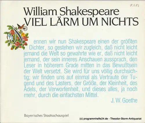 Bayerisches Staatsschauspiel, Kurt Meisel, Jörg-Dieter Haas, Otto König, Claus Seitz: Programmheft Viel Lärm um nichts von William Shakespeare. Premiere 18. Mai 1983. 