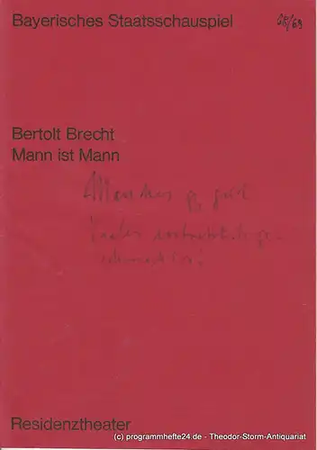 Bayerisches Staatsschauspiel, Residenztheater, Helmut Henrichs, Ernst Wendt: Programmheft MANN IST MANN. Lustspiel von Bertolt Brecht. Premiere 12. März 1969. 