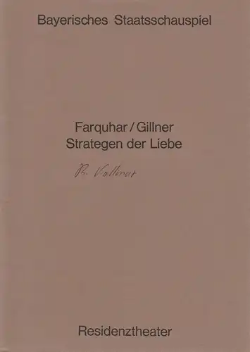 Bayerisches Staatsschauspiel, Helmut Henrichs, Urs Jenny, Dieter Olaf Klama ( Zeichnungen ): Programmheft Strategien der Liebe. Premiere 27. Januar 1972 im Residenztheater. 