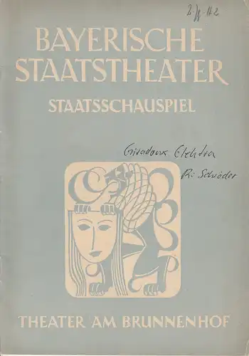 Bayerisches Staatsschauspiel, Alois Johannes Lippl, Hermann Wenninger, Max Högl: Programmheft ELEKTRA. Premiere 15. November 1949 Theater im Brunnenhof Spielzeit 1949 / 50 Heft 2. 