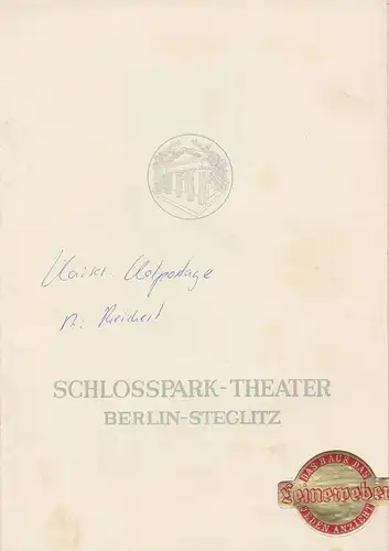 Schlosspark Theater Berlin, Boleslaw Barlog, Albert Beßler: Programmheft Kolportage von Georg Kaiser Spielzeit 1953 / 54 Heft 23. 