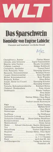 Westfälisches Landestheater, Herbert Hauck, Ernst Franz, Norbert-Arnold Rustemeyer, Jost Krüger: Programmheft Das Sparschwein. Komödie von Eugene Labiche. Premiere 23. Februar 1982. 