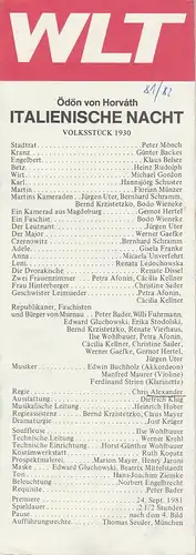 Westfälisches Landestheater, Herbert Hauck, Ernst Franz, Jost Krüger, Norbert-Arnold Rustemeyer: Programmheft Italienische Nacht von Ödön von Horvath. Premiere 24. September 1981. 