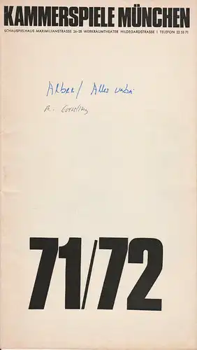 Kammerspiele München, August Everding, Wolfgang Zimmermann, Yvonne Sturzenegger, Jens Pesel: Programmheft Edward Albee: Alles vorbei. Premiere 5. Januar 1972 Spielzeit 1971 / 72 Heft 2. 