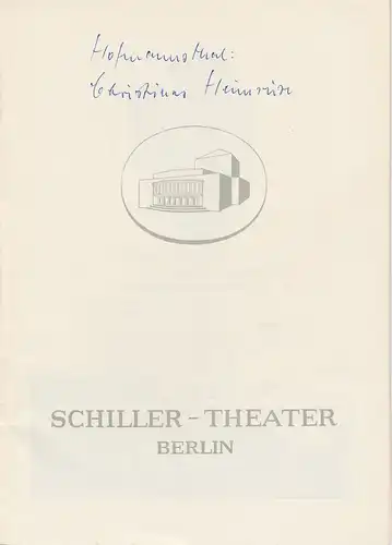 Schiller  Theater Berlin, Boleslaw Barlog, Albert Beßler: Programmheft Christinas Heimreise. Komödie von Hugo von Hofmannsthal. Spielzeit 1956 / 57 Heft 59. 