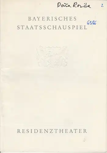 Bayerisches Staatsschauspiel, Residenztheater, Helmut Henrichs, Dieter Hackmann: Programmheft Dona Rosita oder Die Sprache der Blumen von Federico Garcia Lorca. Premiere 4. November 1965 Spielzeit 1965 / 66 Heft 2. 