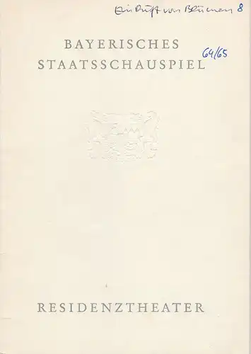 Bayerisches Staatsschauspiel, Residenztheater, Helmut Henrichs, Gerhard Reuter: Programmheft Ein Duft von Blumen von James Saunders. Premiere 23. Mai 1965 Spielzeit 1964 / 65 Heft 8. 