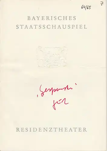 Bayerisches Staatsschauspiel, Residenztheater, Helmut Henrichs, Gerhard Reuter: Programmheft GESPENSTER von Henrik Ibsen. Premiere 15. April 1965 Spielzeit 1964 / 65 Heft 7. 