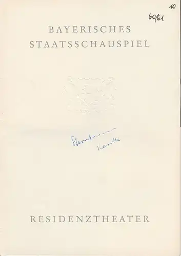 Bayerisches Staatsschauspiel, Residenztheater, Helmut Henrichs, Eckart Stein: Programmheft DIE KASSETTE. Komödie von Carl Sternheim. Premiere 29. Juni 1961 Spielzeit 1960 / 61 Heft 10. 