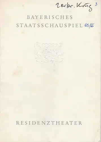 Bayerisches Staatsschauspiel, Residenztheater, Helmut Henrichs, Dieter Hackemann: Programmheft Der zerbrochene Krug von Heinrich von Kleist. Premiere 18. November 1965 Spielzeit 1965 / 66 Heft 3. 
