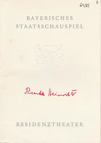Bayerisches Staatsschauspiel, Residenztheater, Helmut Henrichs, Gerhard Reuter: Programmheft Heinrich der Vierte von Luigi Pirandello. Premiere 1. Dezember 1964 Spielzeit 1964 / 65 Heft 3. 