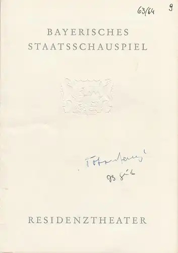 Bayerisches Staatsschauspiel, Residenztheater, Helmut Henrichs, Gerhard Reuter: Programmheft TOTENTANZ von August Strindberg. Premiere 1. Juni 1964 Spielzeit 1963 / 64 Heft 9. 