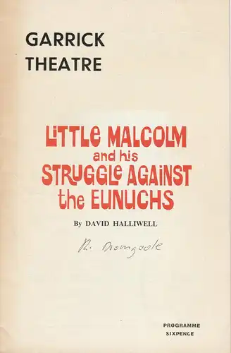 Garrick Theatre London, Michael Codron: Programmheft Little Malcolm and his Struggle Against the Eunuchs von David Halliwell 1966. 