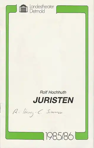 Landestheater Detmold, Gerd Nienstedt, Bruno Scharnberg: Programmheft Rolf Hochhuth: Juristen. Premiere 28. November 1985. 