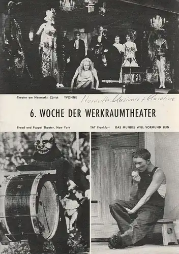 Münchner Kammerspiele, Schauspielhaus: Programmheft 6. Woche der Werkraumtheater 7. - 15. Juni 1969. 