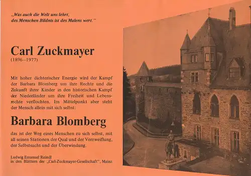 Westdeutsches Tourneetheater theater im studio am Zentralpunkt, Wilhelm Michael Mund: Programmheft BARBARA BLOMBERG 28. Rittersaalspiele Schloss Burg a. d. Wupper 1978. 