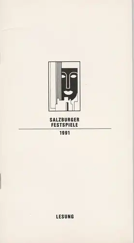 Salzburger Festspiele 1991, Franz Willnauer, Hedwig Kainberger, Christa Willander, Annette Mangold, Annedore Cordes: Programmheft LESUNG Ernst Schröder liest Ein Blatt für Mozart Mozarteum 8. August 1991. 