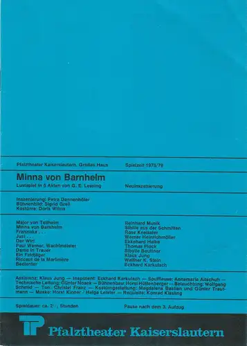 Pfalztheater Kaiserslautern, Wolfgang Blum, Petra Dannenhöfer: Programmheft Neuinszenierung Minna von Barnhelm Spielzeit 1978 / 79 Heft 4. 