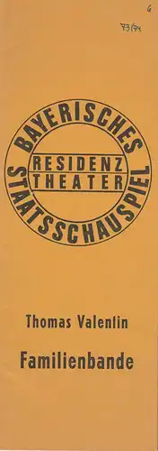 Bayerisches Staatsschauspiel, Residenztheater, Kurt Meisel, Jörg-Dieter Haas, Peter Mertz: Programmheft Thomas Valentin FAMILIENBANDE. Ein groteskes Schauspiel. Premiere 27. Februar 1974 Spielzeit 1973 / 74 Heft 6. 