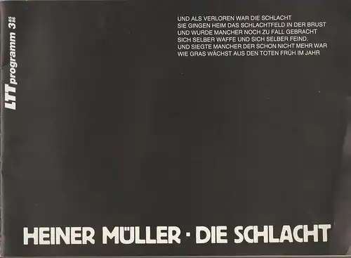 Landestheater Württemberg-Hohenzollern Tübingen LTT, Bernd Leifeld, Hans-Jörg Grell: Programmheft Heiner Müller DIE SCHLACHT. Szenen aus Deutschland. Premiere 20. November 1985. 