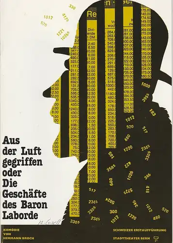 Stadttheater Bern, Philippe de Bros, Eberhard Elmar Zick: Programmheft Aus der Luft gegriffen oder Die Geschäfte des Baron Laborde. Komödie von Hermann Broch Premiere 14. Januar 1990 Spielzeit 1989 / 90. 