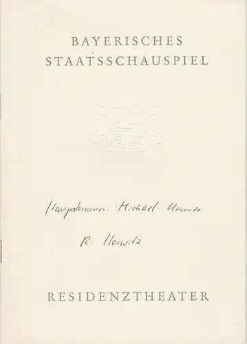 Bayerisches Staatsschauspiel, Helmut Henrichs, Eckart Stein: Programmheft Neuinszenierung MICHAEL KRAMER von Gerhart Hauptmann. Premiere 8. März 1961 Residenztheater. 