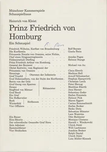 Münchner Kammerspiele, Dieter Dorn, Hans-Joachim Ruckhäberle, Rolf Schröder, Hermann Malzer: Programmheft Prinz Friedrich von Homburg. Premiere 1. Oktober 1995 Spielzeit 1995 / 96 Heft 1. 