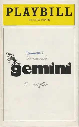 Arthur T. Birsh, Joan Alleman Rubin, Maria Thompson, u.a: Programmheft GEMINI Opened May 21, 1977 The Little Theater Playbill August 1977. 