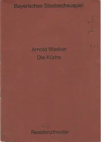 Bayerisches Staatsschauspiel, Helmut Henrichs, Florian Mercker: Programmheft Arnold Wesker: DIE KÜCHE. Premiere 18. Januar 1971 Residenztheater. 