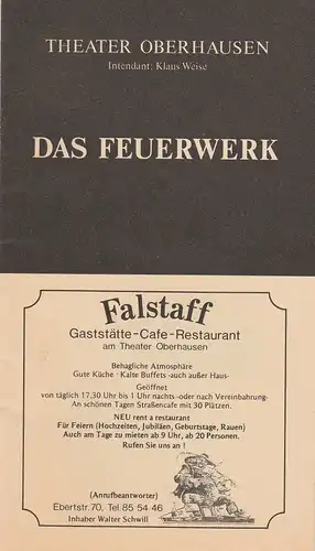Theater Oberhausen, Klaus Weise, Musiktheater Oberhausen, Frank Labussek: Programmheft DAS FEUERWERK von Paul Burkhard Premiere 25. Dezember 1991 Spielzeit 1991 / 92. 