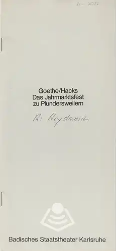 Badisches Staatstheater Karlsruhe, Hans-Georg Rudolph, Wilhelm Kappler, Roland Ebert: Programmheft Das Jahrmarktsfest zu Plundersweilern Premiere 27. Mai 1976 Spielzeit 1975 / 76 Heft 21. 