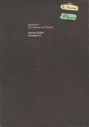 Schauspiel Köln, Hansgünther Heyme, Roberto Ciulli, Peter Kleinschmidt: Programmheft Sophokles: Die Frauen von Trachis / Heiner Müller: Herakles 5 Spielzeit 1976 / 77. 