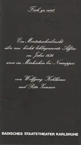 Badisches Staatstheater Karlsruhe, Günter Könemann, Willi Händler: Programmheft Erstaufführung FISCH ZU VIERT 24. Mai 1980 Spielzeit 1979 / 80 Heft Nr. 9. 