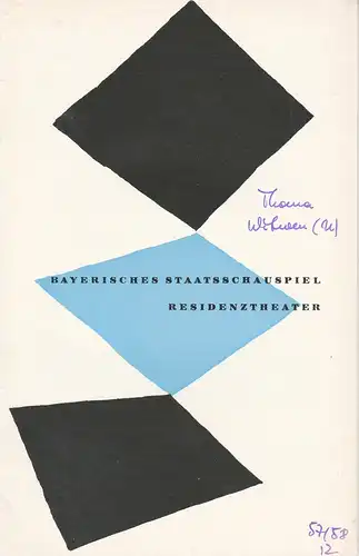 Bayerisches Staatsschauspiel, Kurt Horwitz, Walter Haug: Programmheft Uraufführung WITWEN. Lustspiel von Ludwig Thoma 5. August 1958 Residenztheater Spielzeit 1957 / 58 Heft 12. 