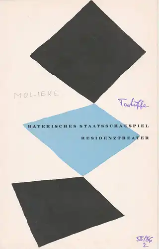 Bayerisches Staatsschauspiel, Kurt Horwitz, Walter Haug: Programmheft TARTUFFE. Komödie von Moliere 5. November 1955 Residenztheater Spielzeit 1955 / 56 Heft 2. 